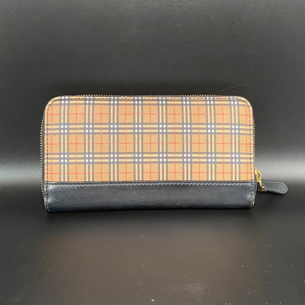 Burberry Zip Around Mini Vintage Check Wallet Antique Yellow Leather - Picture 3 of 12